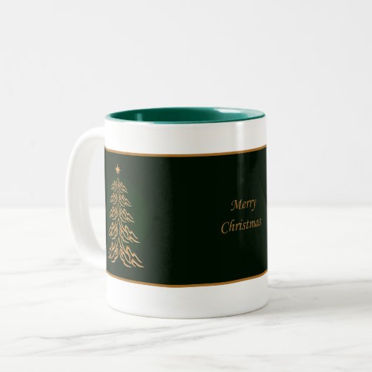 Mok met groene kerstbomen (Voorkant links)