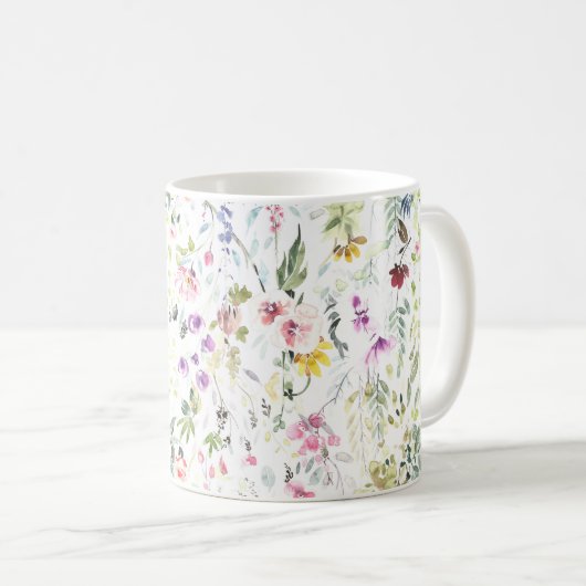 Mok met handbeschilderde waterverf, bloem en plant (Voorkant rechts)