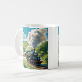 Mok met illustratie van stoomtrein in landschap (Voorkant links)