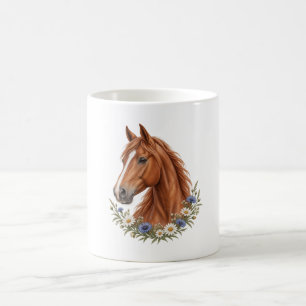 Mok met kastanjebruine paardenmadeliefjes en blauw