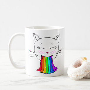 Mok met kawaii schattige poes met regenboog.