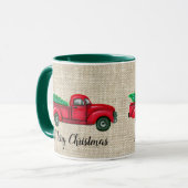 Mok met kerstbomen rond de Rode Vrachtwagen (Voorkant links)