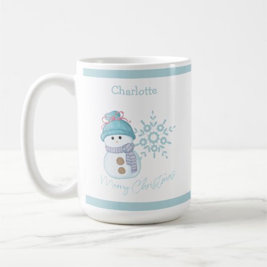 Mok met kerstcadeautje Snowman Snowflake Cute Coff (Links)