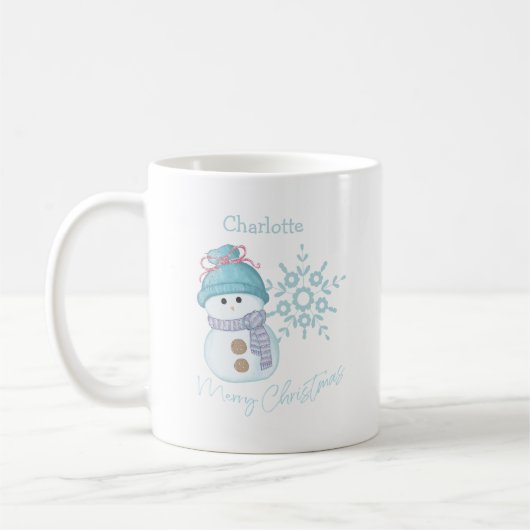 Mok met kerstcadeautje Snowman Snowflake Cute Coff (Links)