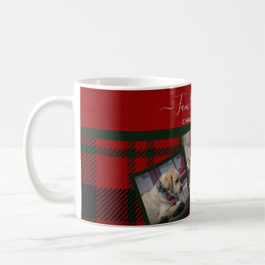 Mok met kerstfoto's - Rood met tartan (Links)