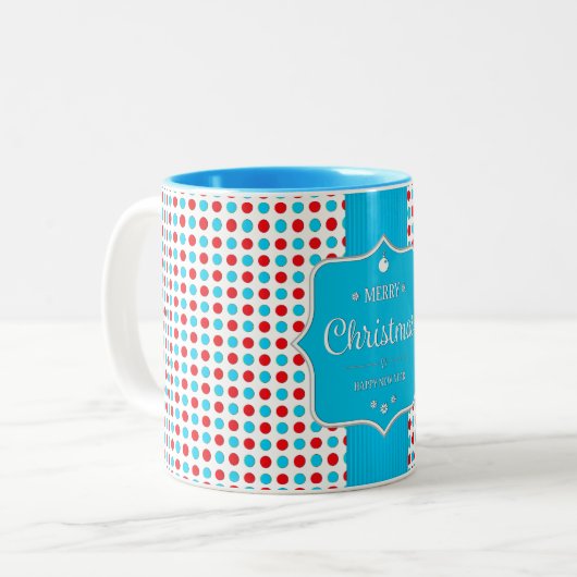 Mok met kerstrode blauw pokkendots (Voorkant links)