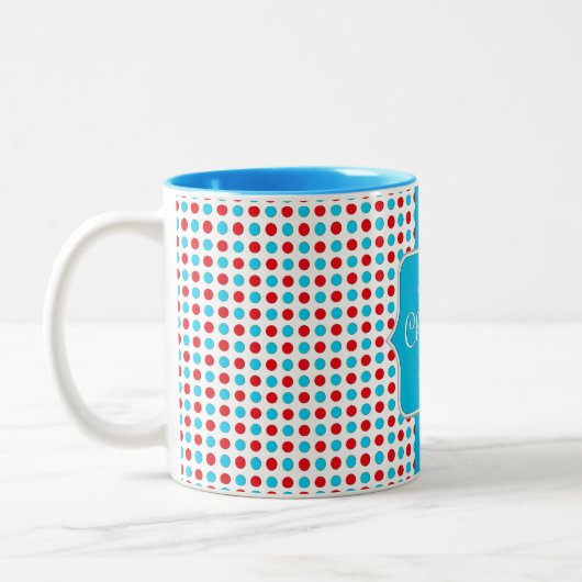 Mok met kerstrode blauw pokkendots (Links)