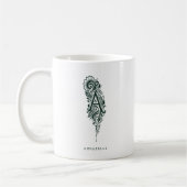 Mok met linocut botanische letter A en naam (Links)