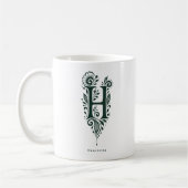 Mok met linocut botanische letter H en naam (Links)