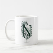 Mok met linocut botanische letter N en naam (Links)