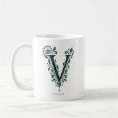 Mok met linocut botanische letter V en naam (Links)