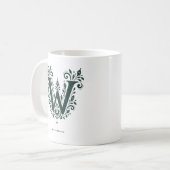 Mok met linocut botanische letter W en naam (Voorkant links)