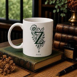 Mok met linocut botanische letter Z en naam