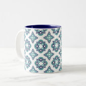 Mok met marineblauw en turquoise design (Voorkant links)