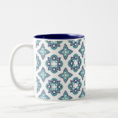 Mok met marineblauw en turquoise design (Links)