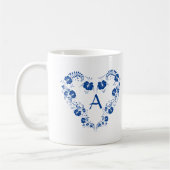 Mok met monogram en het blauw hart symbool (Links)