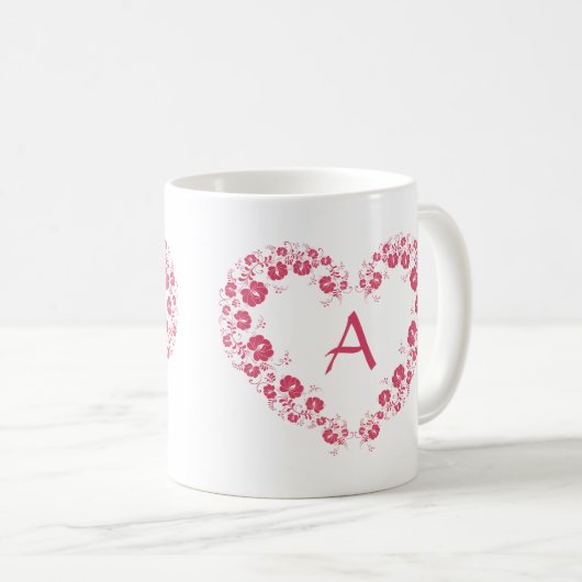 Mok met monogram en het roze hartsymbool (Voorkant rechts)