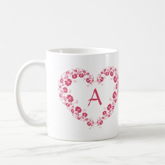 Mok met monogram en het roze hartsymbool (Links)