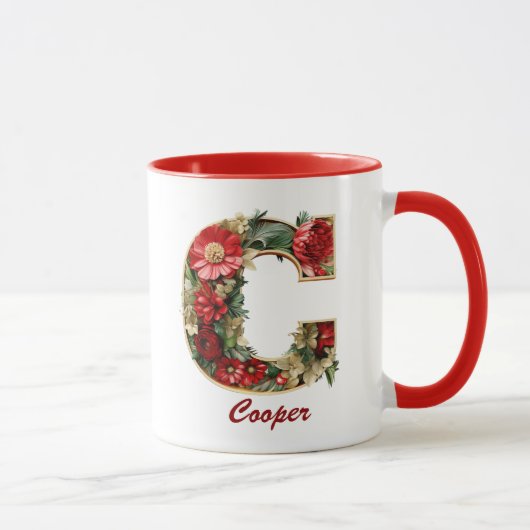 Mok met op maat gemaakt sierlijk monogram C, kerst (Rechts)