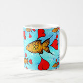 Mok met oranje vissen en rode harten! (Voorkant rechts)