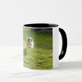 Mok met originele foto van Leaping Sheltie (Voorkant rechts)