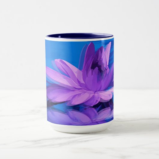 Mok met Paars water Lily op blauw (Midden)