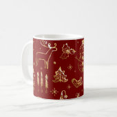 Mok met rode en gouden kerstkoffie (Voorkant links)