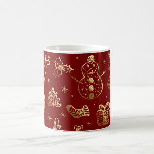 Mok met rode en gouden kerstkoffie