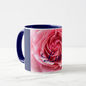 Mok met roze roze roze roze met blauwe sierstrip (Voorkant links)