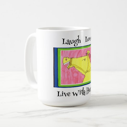 Mok met schattig paardenkunstwerk en vers. (Voorkant links)