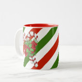 Mok met snoepriet voor tweetone kerstkoffie (Voorkant links)