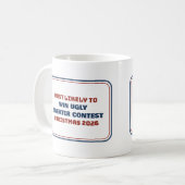Mok met tekst 'Most Likely To Win Ugly Sweater Con (Voorkant links)
