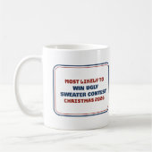 Mok met tekst 'Most Likely To Win Ugly Sweater Con (Links)