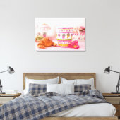 Mok met thee, croissant en ventilator canvas afdruk (Insitu (Slaapkamer))