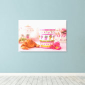 Mok met thee, croissant en ventilator canvas afdruk (Insitu (Houten vloer))