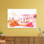 Mok met thee, croissant en ventilator canvas afdruk (Insitu (Woonkamer))