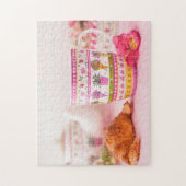 Mok met thee, croissant en ventilator legpuzzel (Verticaal)