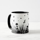 mok met vlinders en bloemen versiering,  (Voorkant links)
