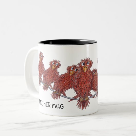 Mok met vogelcartoons (Voorkant links)