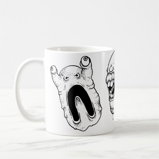 Mok met vreemde vervormde gezichten (Links)