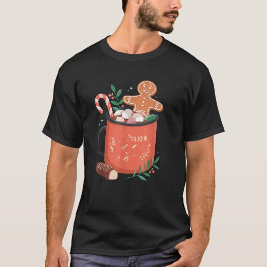 Mok met warme cacao Gingerbrood Koekkerst Kerstmis T-shirt (Voorkant)