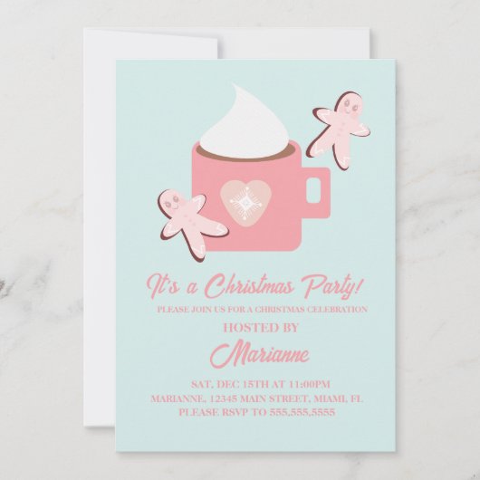 Mok met warme chocolade voor kerstfeestjes Roze Kaart (Voorkant)