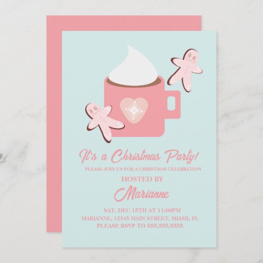 Mok met warme chocolade voor kerstfeestjes Roze Kaart (Voorkant / Achterkant)