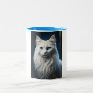 Mok met witte kat met blauwe ogen