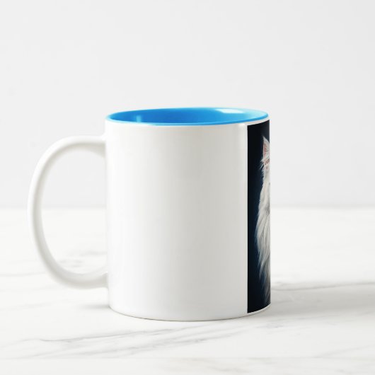 Mok met witte kat met blauwe ogen (Links)