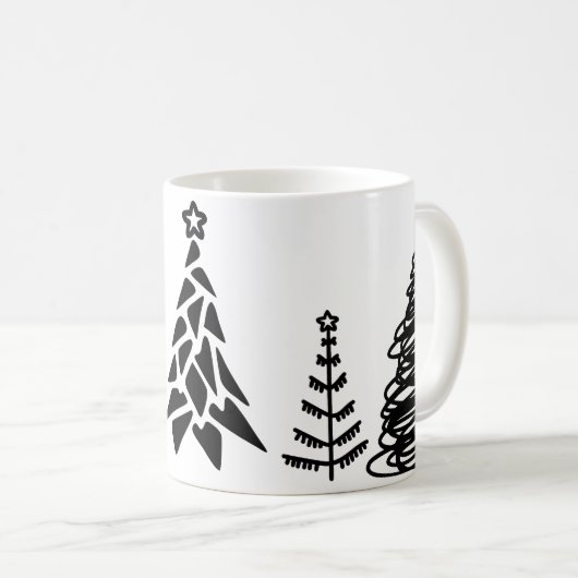 Mok met zwarte en witte kerstbomen (Voorkant rechts)