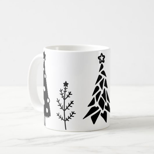 Mok met zwarte en witte kerstbomen (Voorkant links)