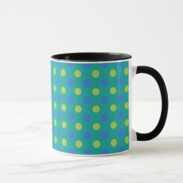 Mok met zwarte en witte vinger, blauwe moons Polka