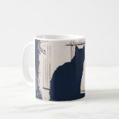 Mok met zwarte kat op venster (Voorkant links)