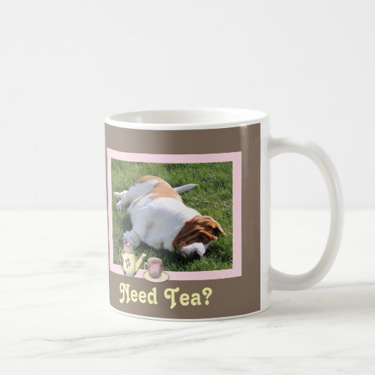 mok "need Tea" met Cute Basset Hound & "Tea Cup" (Rechts)